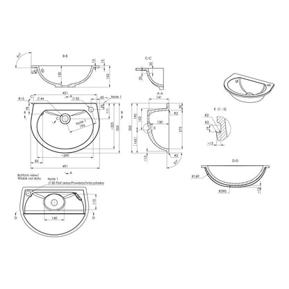 Space Saver 490x355mm 1TH Lavabo Semi Empotrable