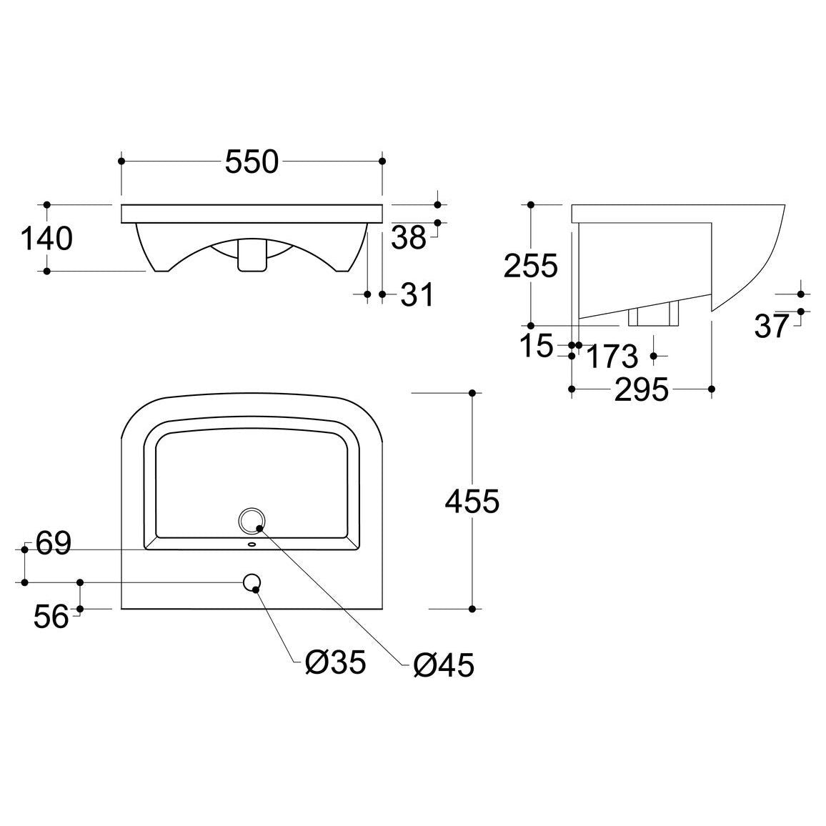 Awka 520x400mm 1TH Semi Recessed Basin