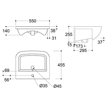 Awka 520x400mm 1TH Semi Recessed Basin