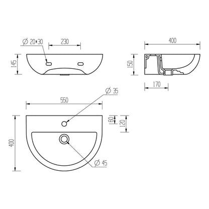 Opobo 550x400mm 1TH Bassin et socle complet