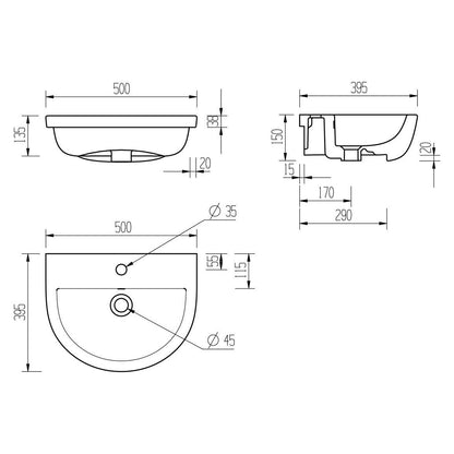 Opobo 500x390mm 1TH Semi Recessed Basin