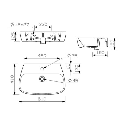 Finima 600x400mm 1TH Lavabo y Semi Pedestal