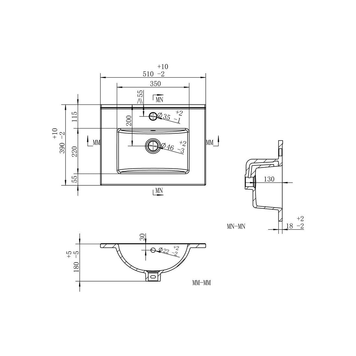 Mueble para lavabo y lavabo suspendido con 2 cajones y 510 mm Bateba - Roble