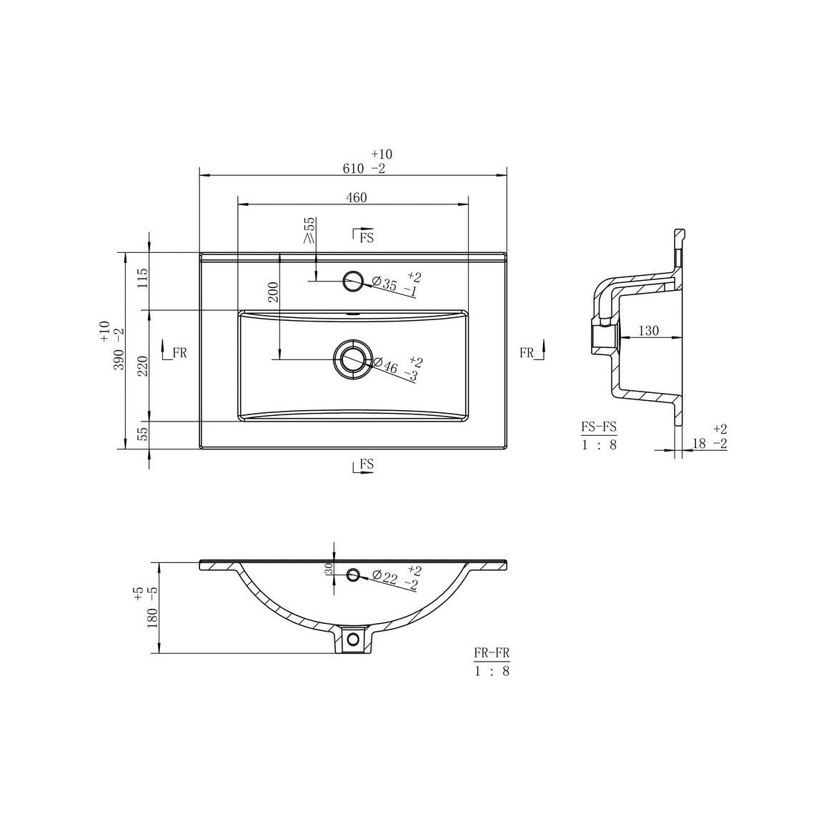 Bassin et lavabo suspendus au mur Paddock 605 mm - Frêne vert d'eau