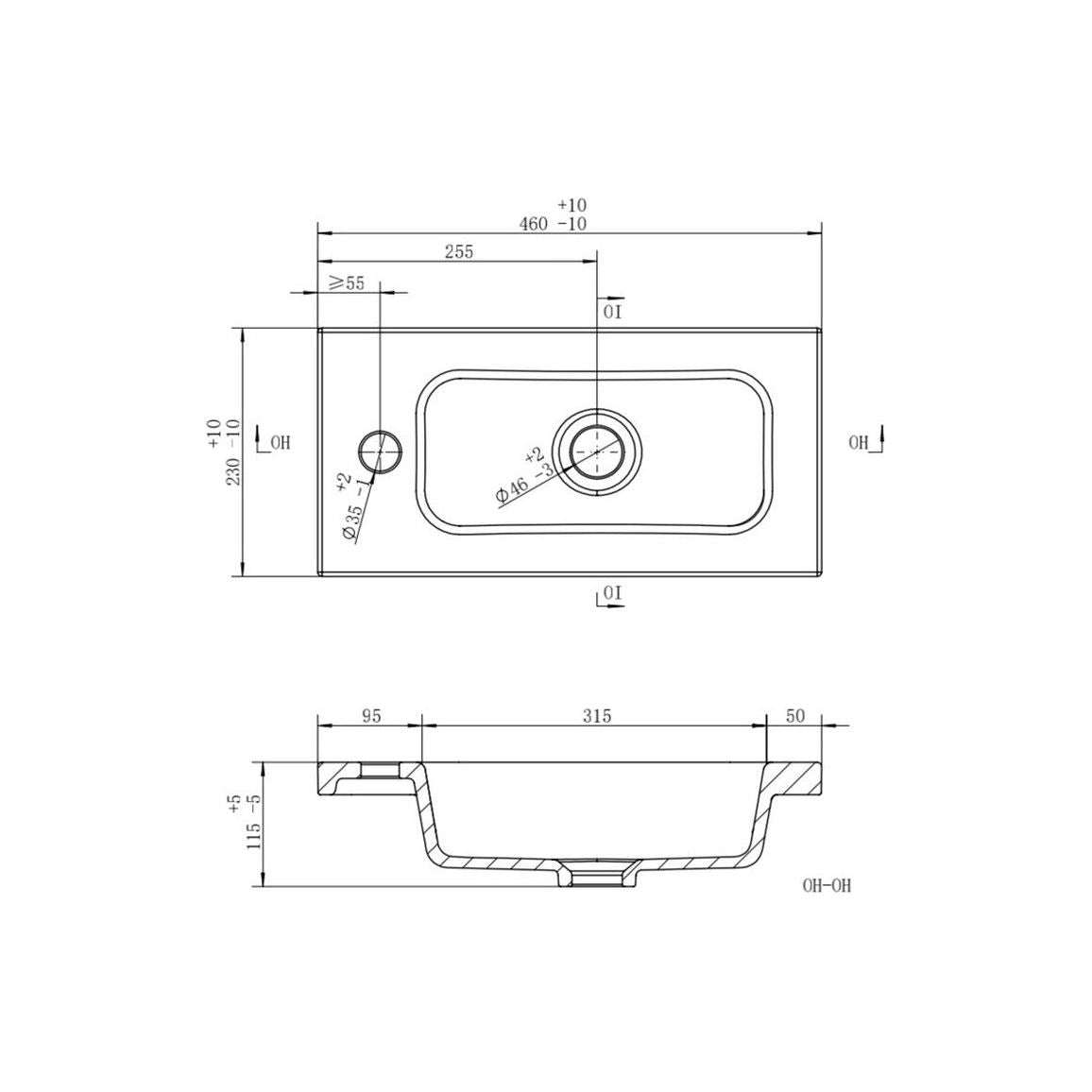 Slim 450mm 1TH Inset Basin