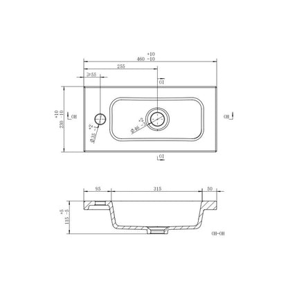 Slim 450mm 1TH Inset Basin