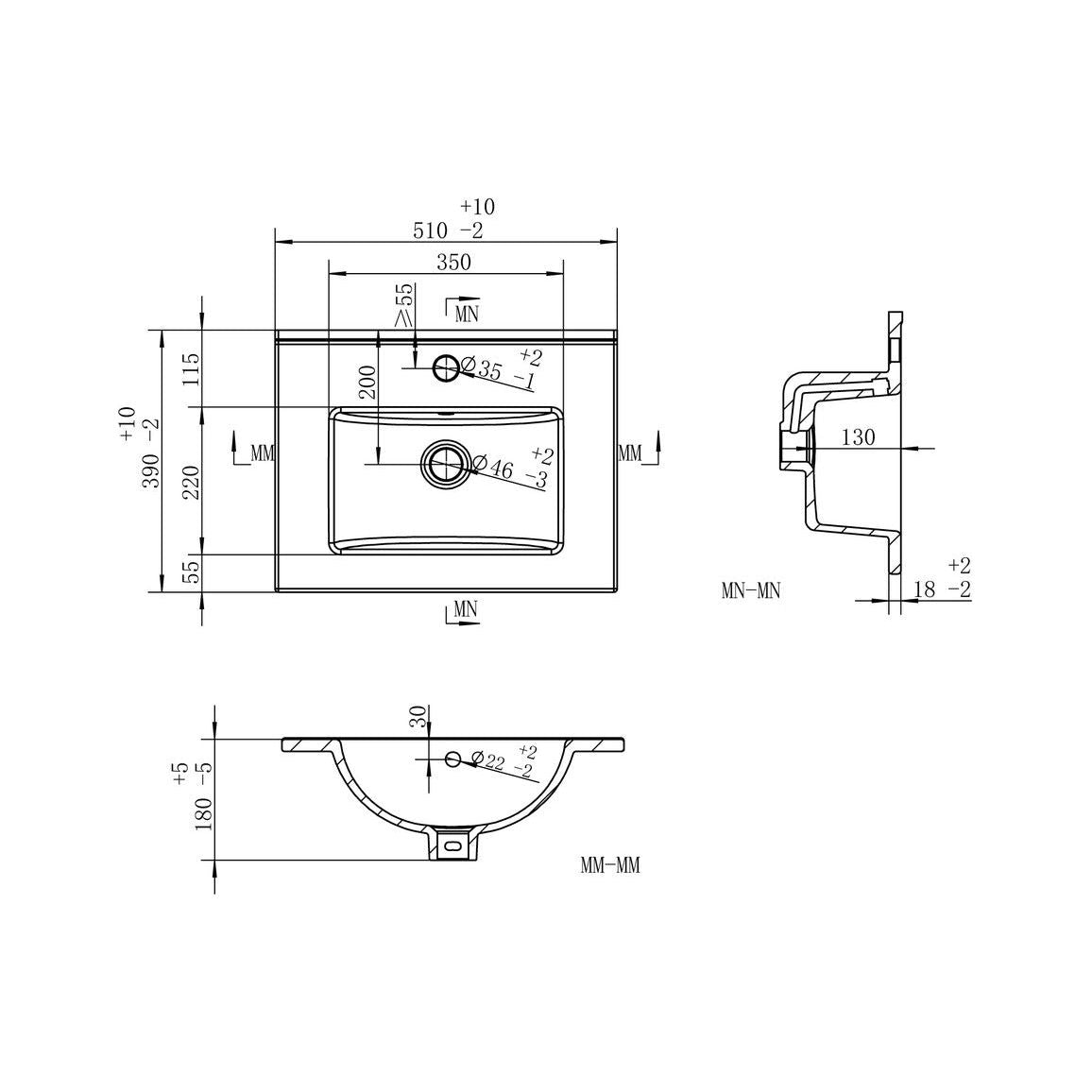 Delmar 510 mm Unité Murale Inc. Lavabo - Gris Graphite Mat