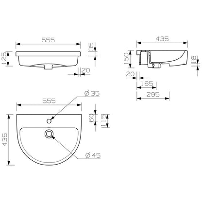 Banham 555x435mm 1TH Semi Recessed Basin