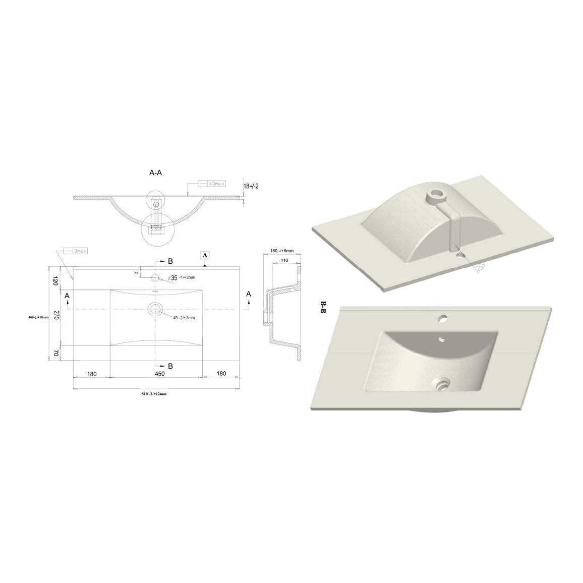 Meuble Lavabo et Lavabo Suspendus à 2 Tiroirs Glen 815 mm - Latte Mat