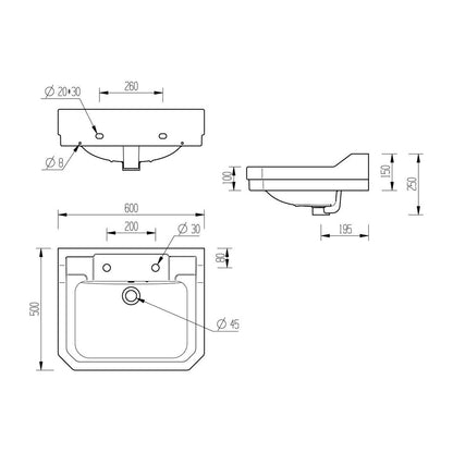 Bonny 600x500mm 2º lavabo y pedestal completo