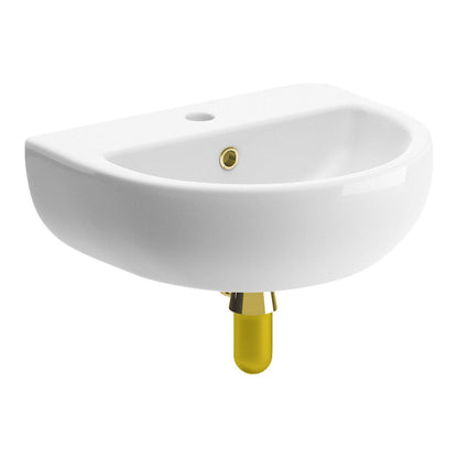 Opobo 450x400mm 1TH Cloakroom Basin & Brushed Brass Bottle Trap