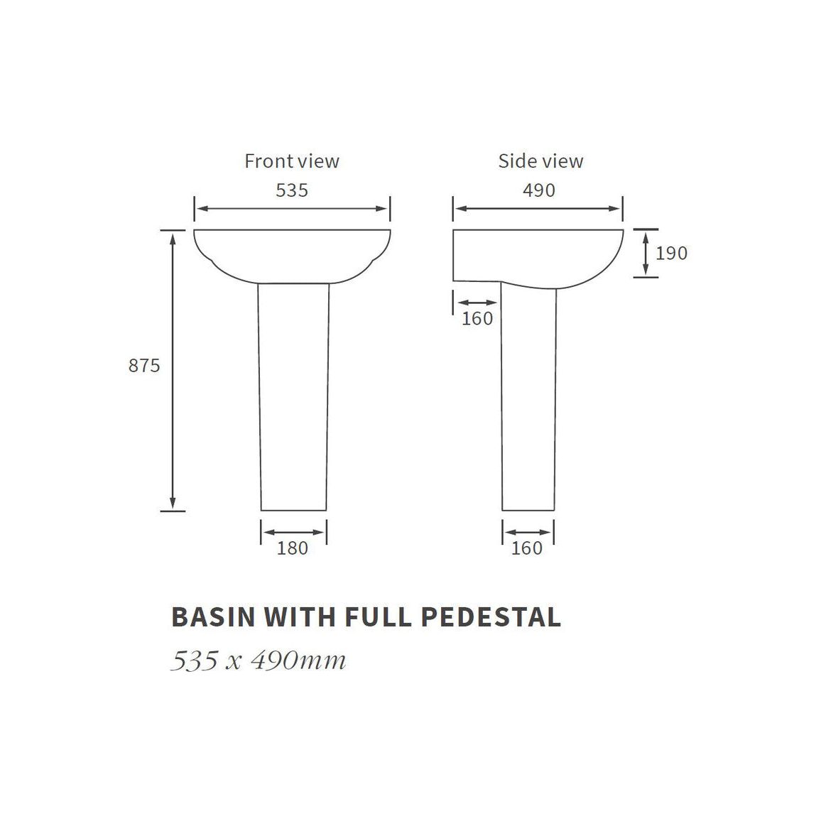 Harley 535x490mm 1TH Basin & Full Pedestal