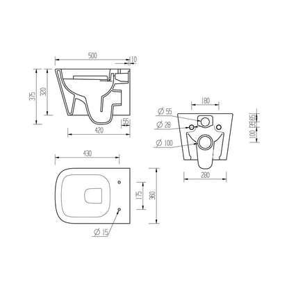 Henshaw Rimless Wall Hung WC & Soft Close Seat