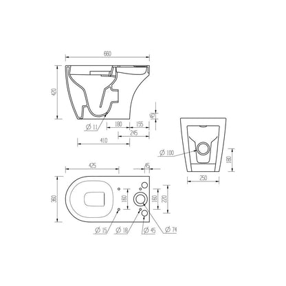 Alor Rimless Close Coupled Open Back WC & Soft Close Seat