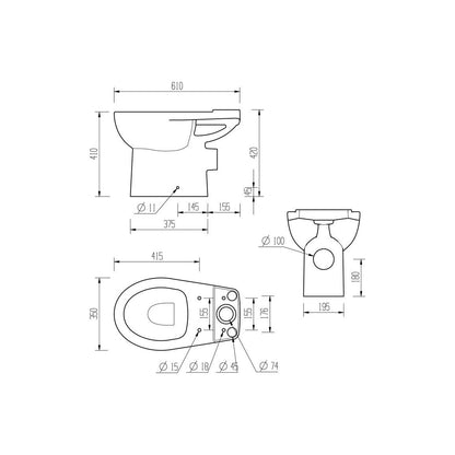 Opobo Close Coupled Open Back WC & Soft Close Seat