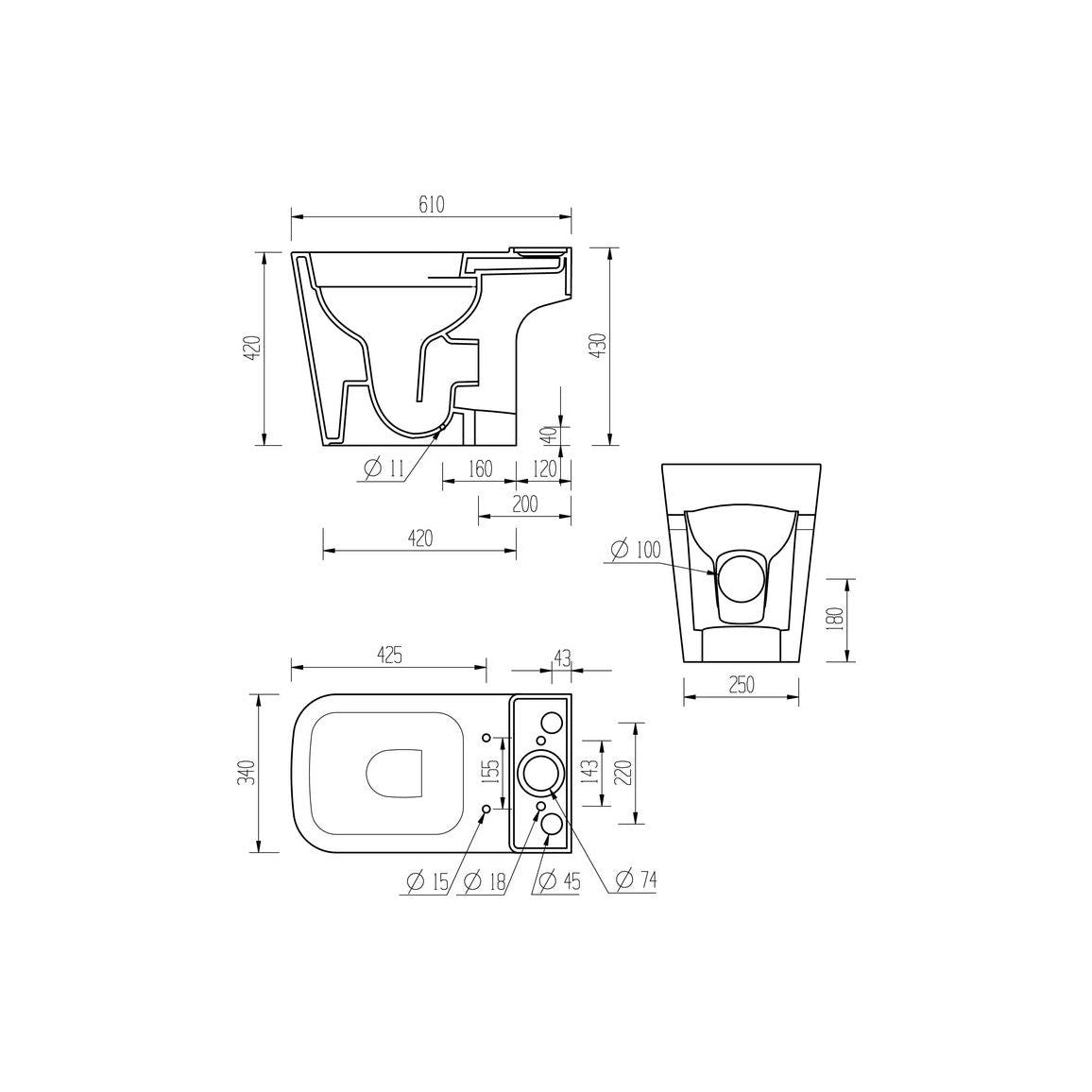 Henshaw Rimless Close Coupled Open Back Short Projection WC & Soft Close Seat