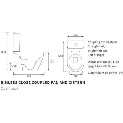 Alor Rimless Close Coupled Open Back WC & Soft Close Seat