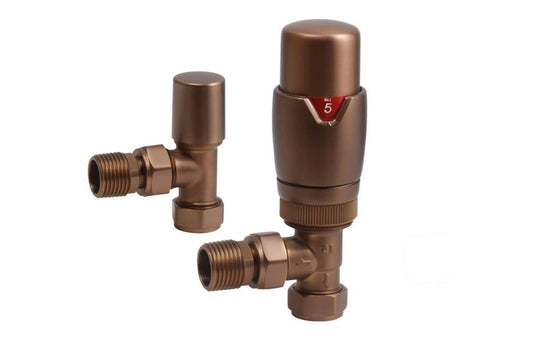 Round Thermostatic Brushed Bronze Radiator Valves