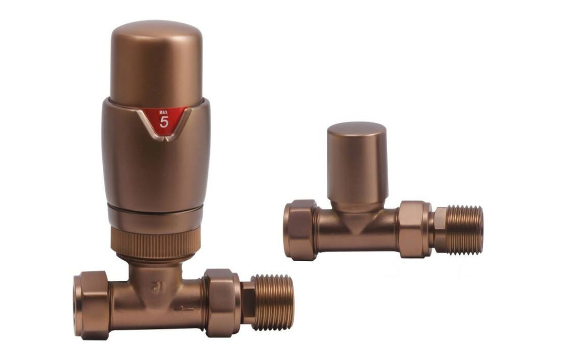 Round Thermostatic Brushed Bronze Radiator Valves