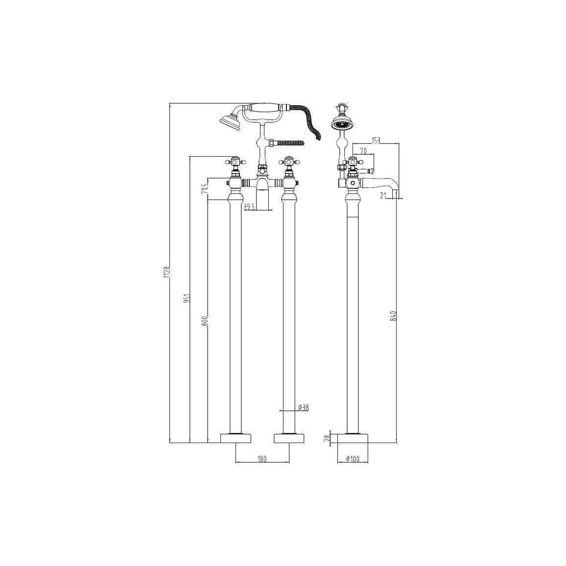 Mitigeur bain/douche sur pied Namdi et kit de douche - Laiton brossé