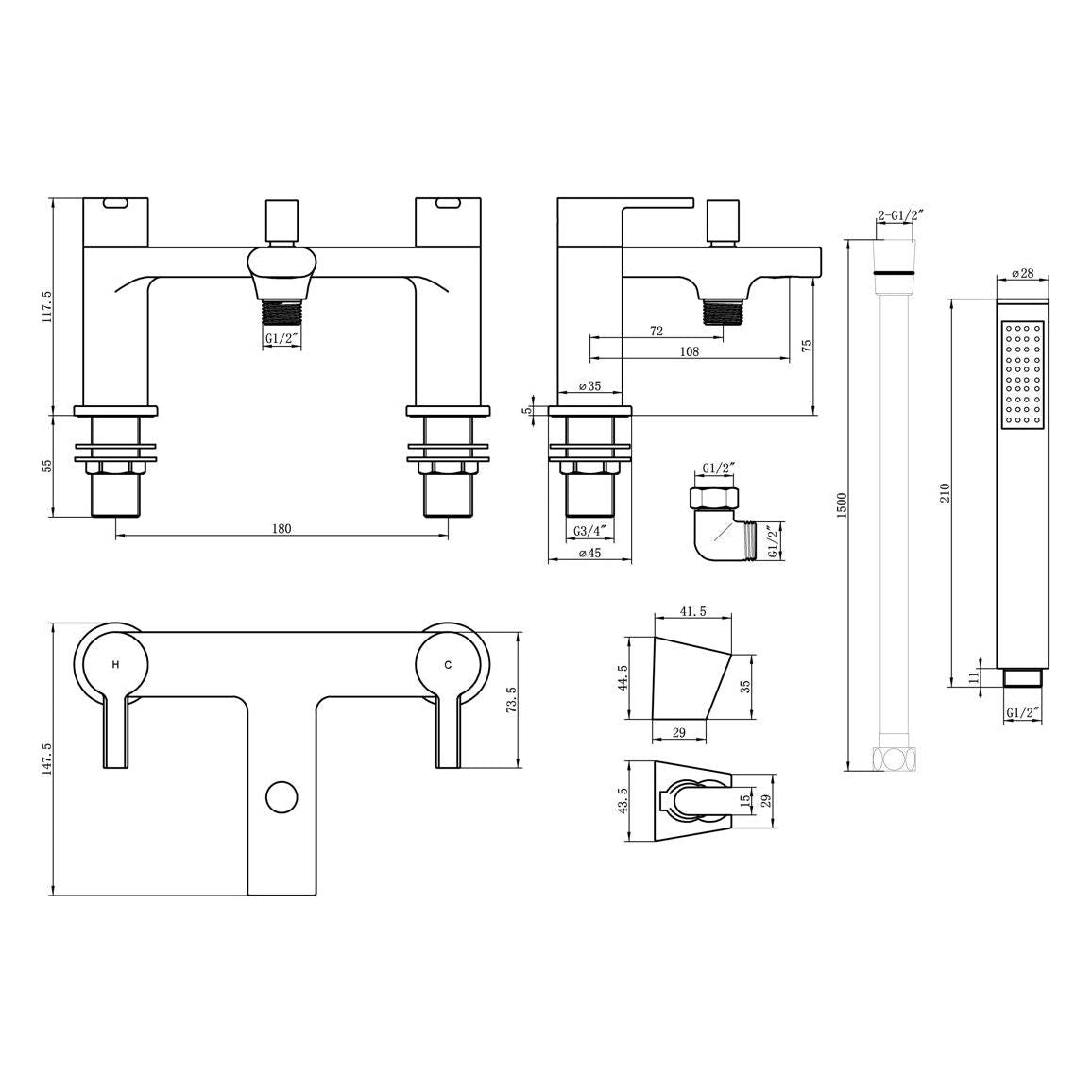 Avery Bath/Shower Mixer - Brushed Brass