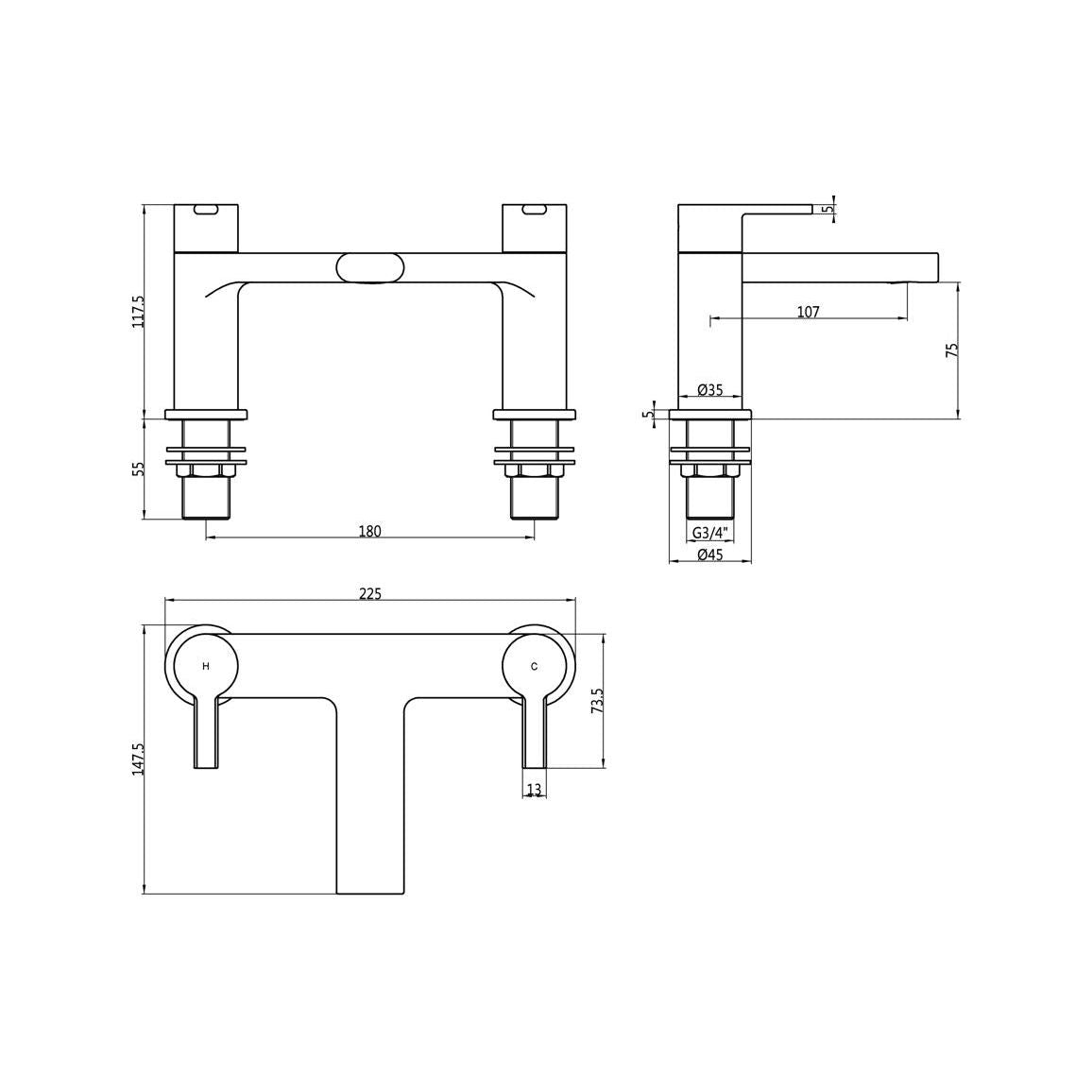 Avery Bath Filler - Matt Black