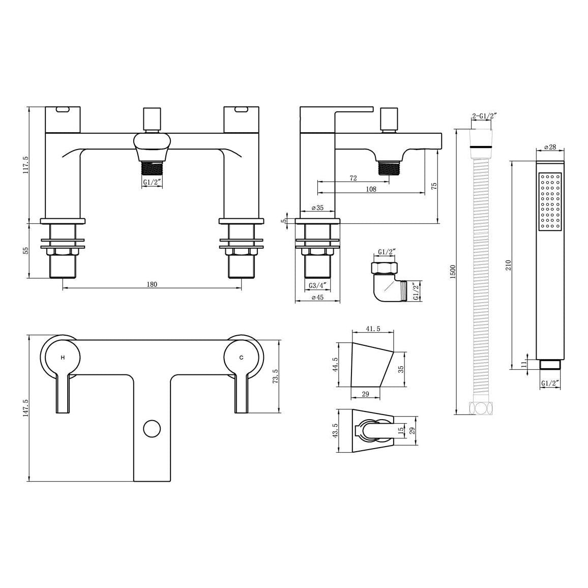 Avery Bath/Shower Mixer - Matt Black