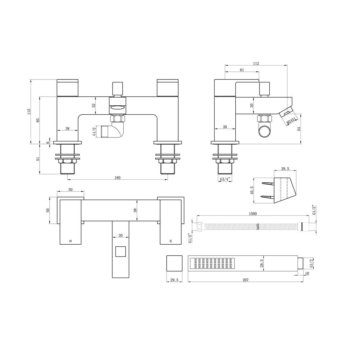 Mezclador y soporte para baño/ducha Egerton - Cromo
