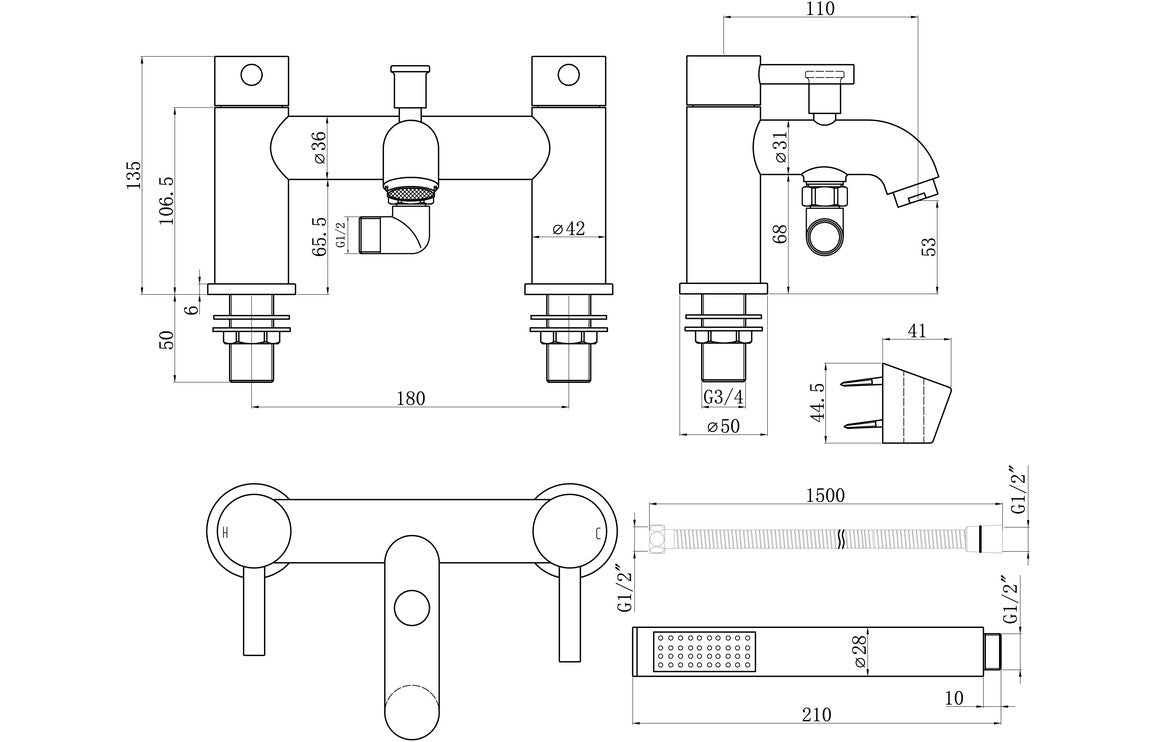 Berkley Bath/Shower Mixer & Bracket - Brushed Bronze