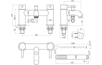 Berkley Bath/Shower Mixer & Bracket - Brushed Bronze