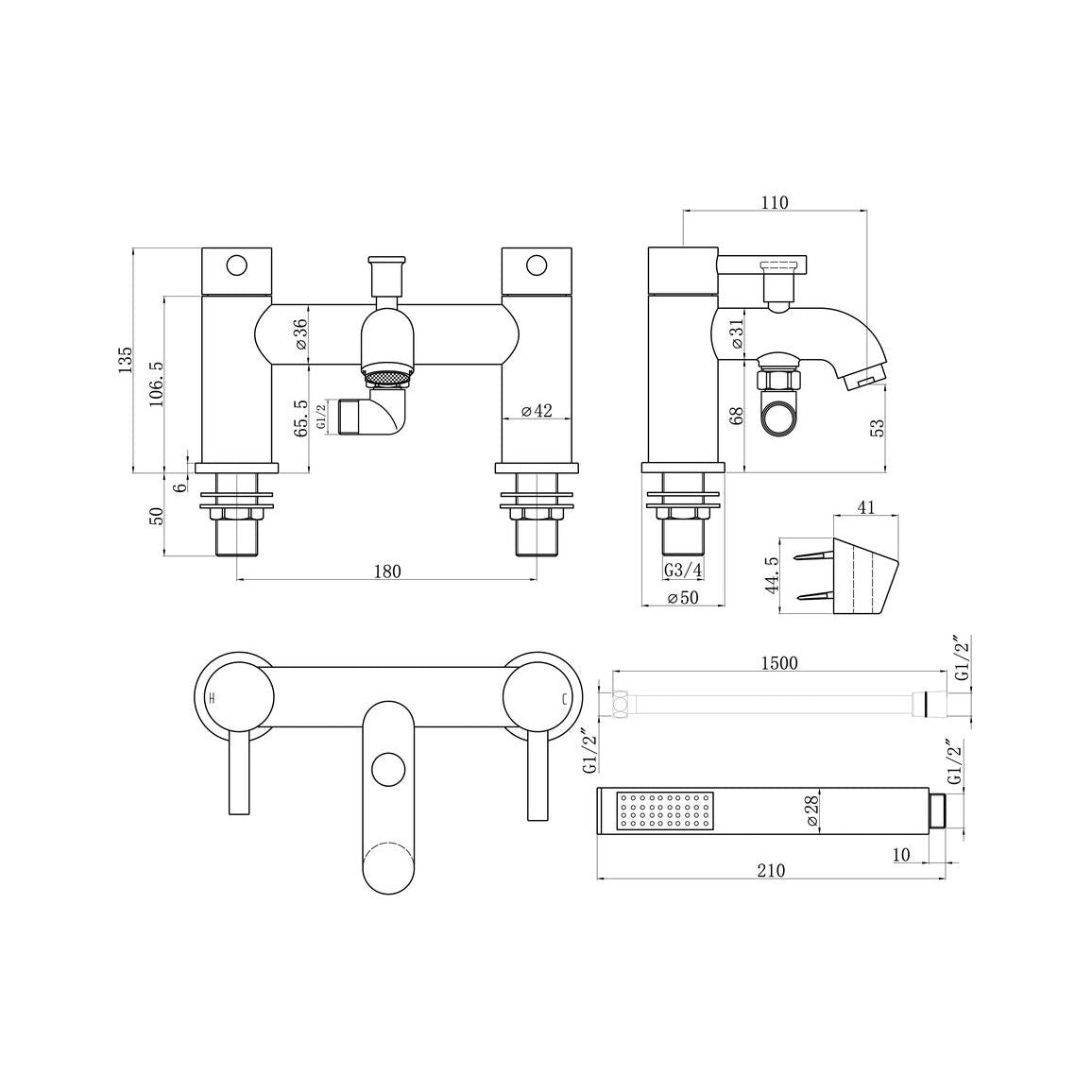 Mezclador y soporte para baño/ducha Berkley - Latón cepillado
