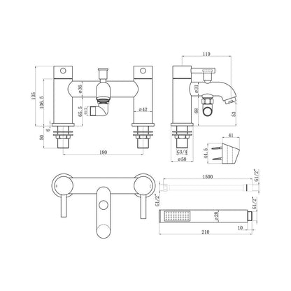 Berkley Bath/Shower Mixer & Bracket - Brushed Brass