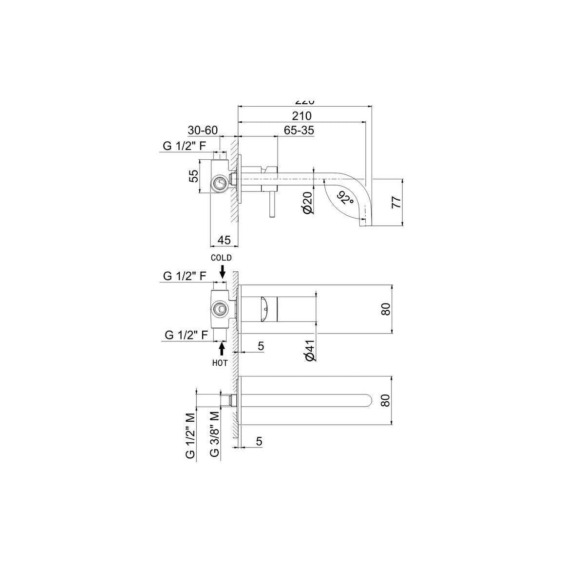 Vema Maira Wall Mounted Basin Mixer - Chrome