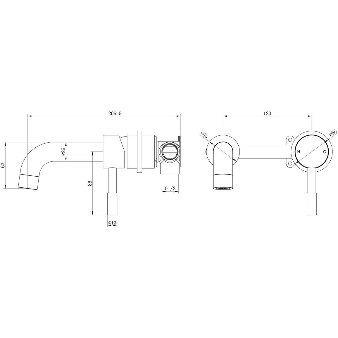 Mezclador de lavabo de pared Berkley - Latón cepillado