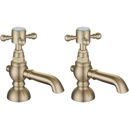 Namdi Basin Pillar Taps - Brushed Brass