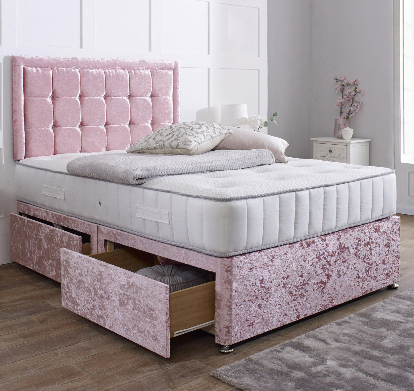 Aurora Divan Bed Set with Button Border Headboard