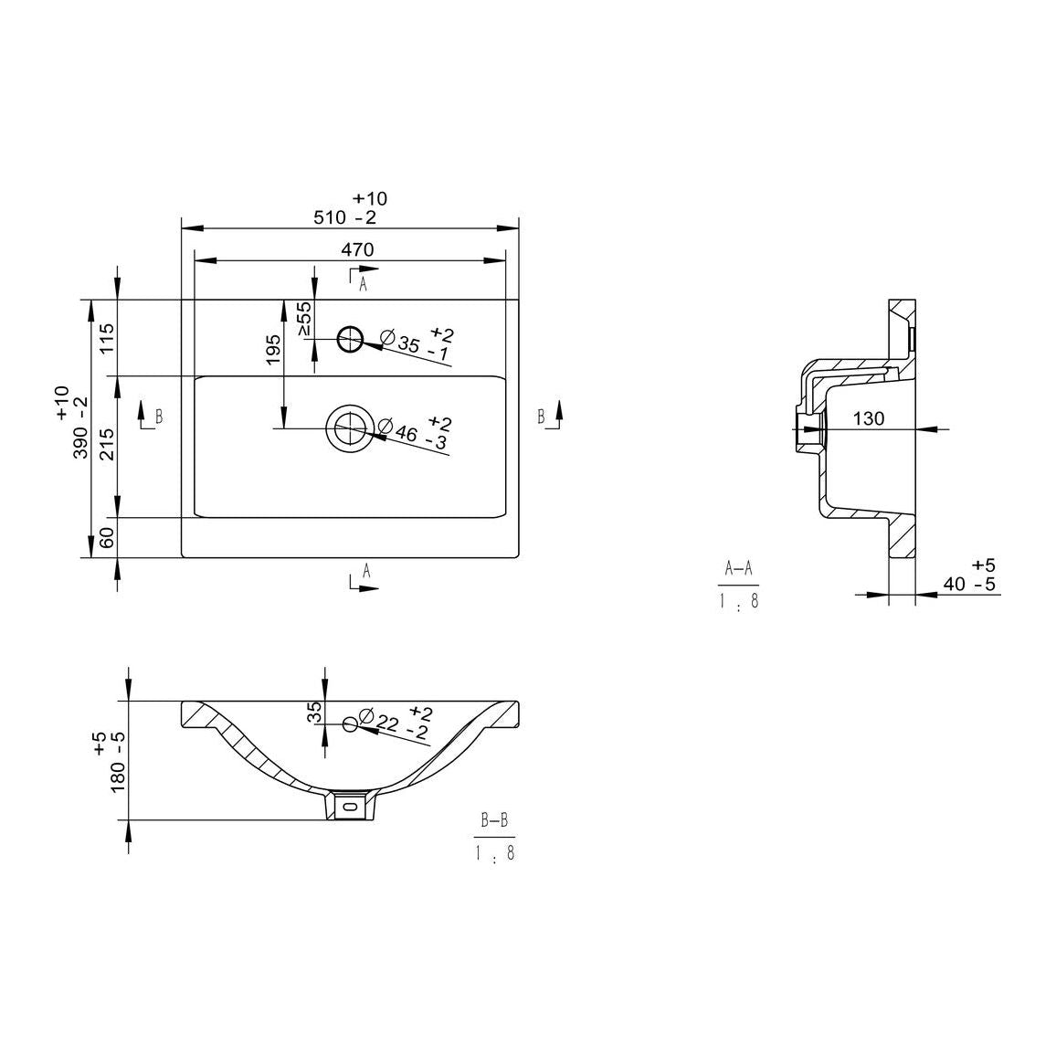 Delmar 510 mm Unité Murale Inc. Lavabo - Gris Graphite Mat