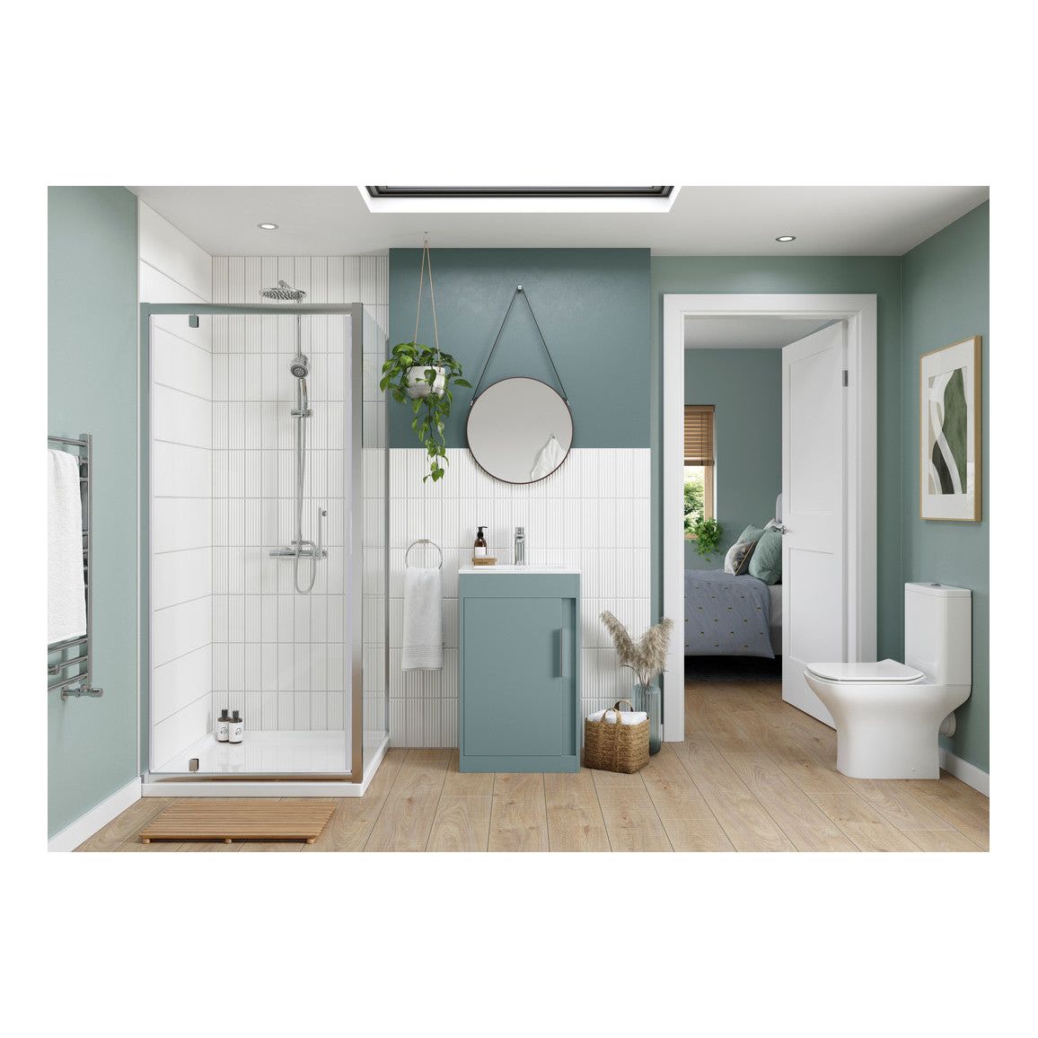 Delmar 510mm Wall Hung Unit Inc. Basin - Matt Sea Green