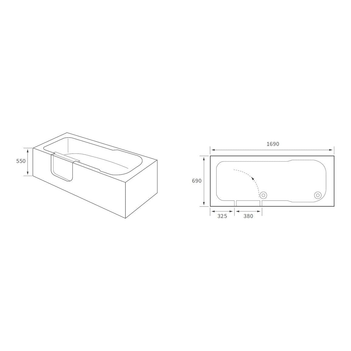 Bassey 1690x690x550mm 0TH Baignoire (DR)