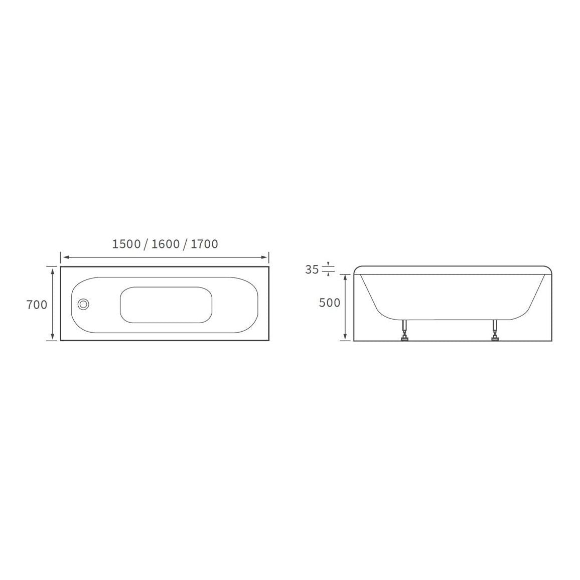 Orok Acier Simple Extrémité 1600x700x500mm 2ème Baignoire avec Pieds