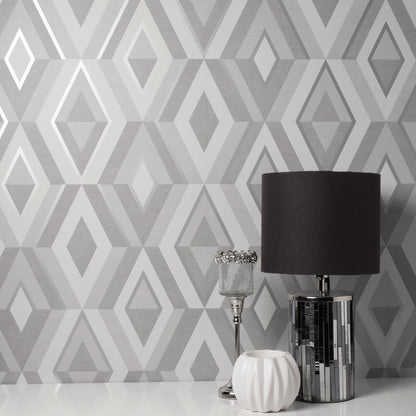 Fine Decor Shard Geo Stone / Silver Wallpaper (FD42606)