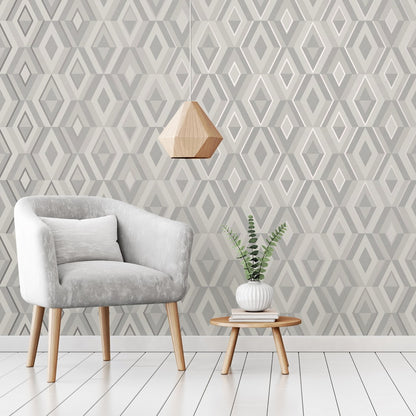 Fine Decor Shard Geo Stone / Silver Wallpaper (FD42606)