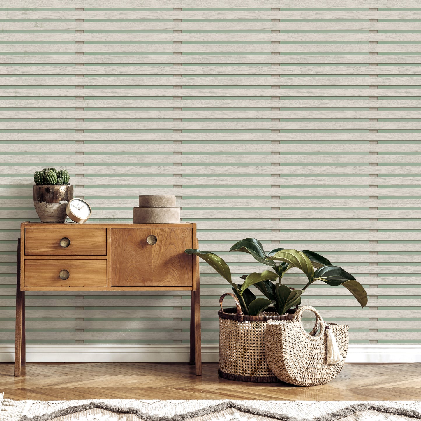 Fine Decor Wood Slats Sage/Natural Wallpaper (FD43218)