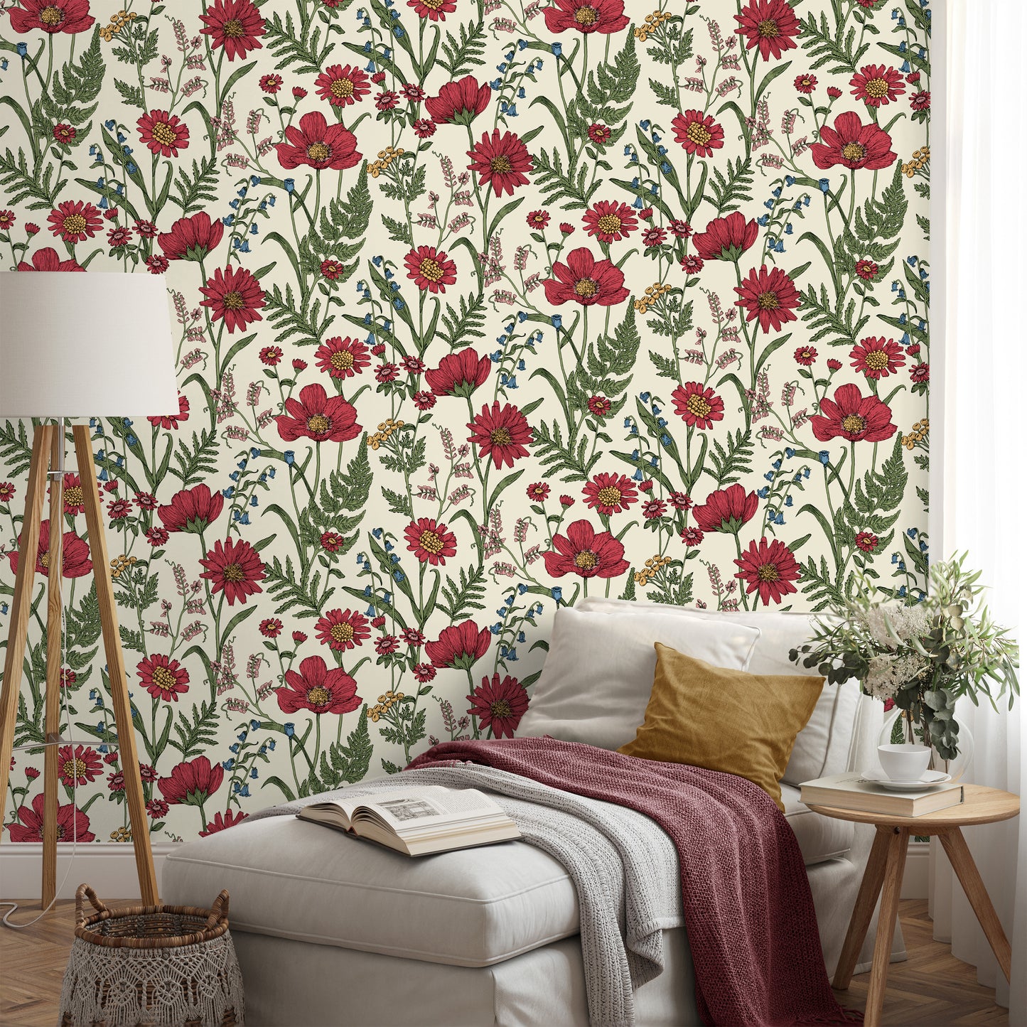 Fine Decor Wild Meadow Red Wallpaper (FD43335)