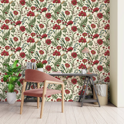 Fine Decor Wild Meadow Red Wallpaper (FD43335)