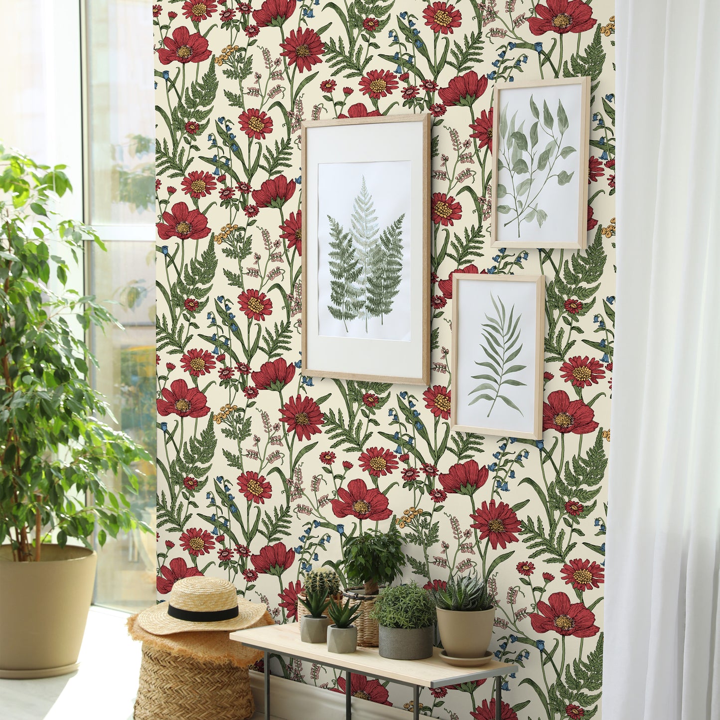 Fine Decor Wild Meadow Red Wallpaper (FD43335)