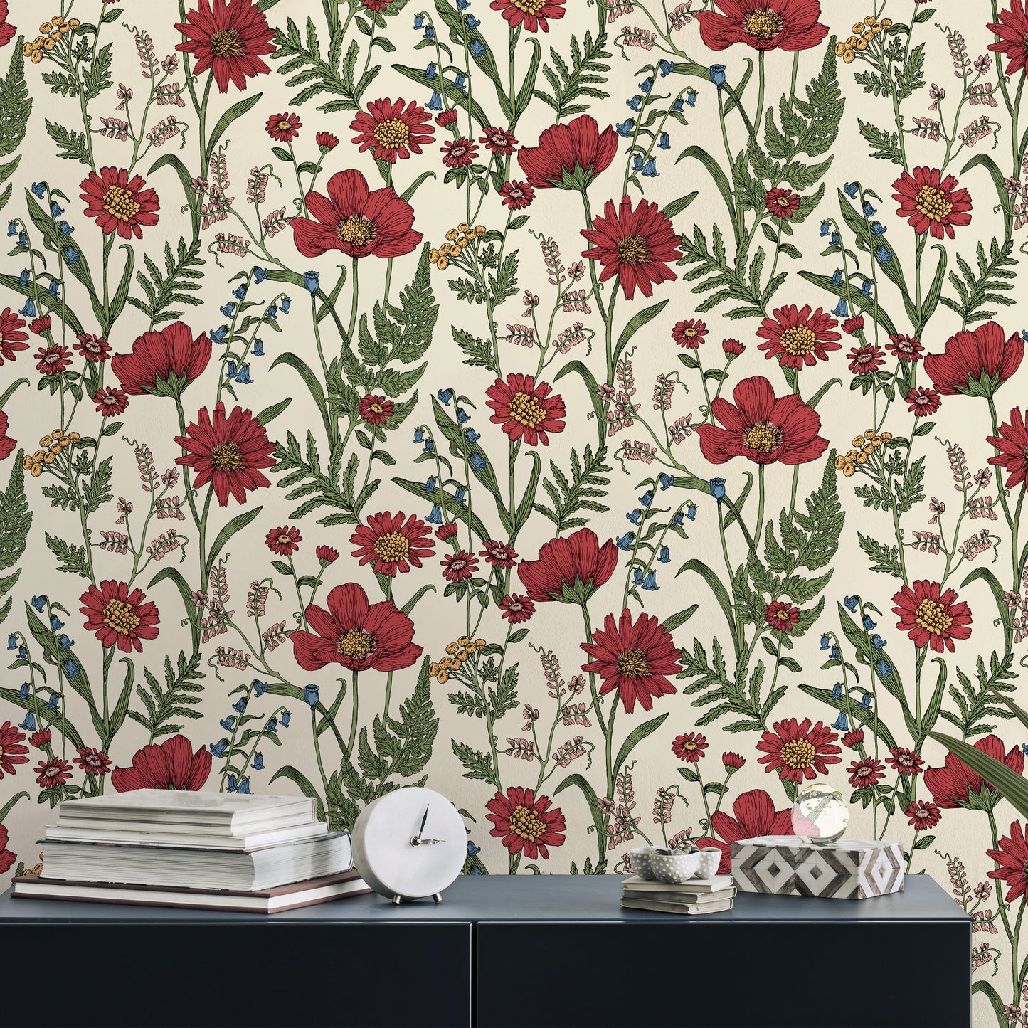 Fine Decor Wild Meadow Red Wallpaper (FD43335)