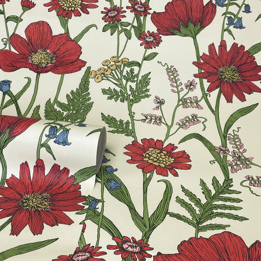 Fine Decor Wild Meadow Red Wallpaper (FD43335)