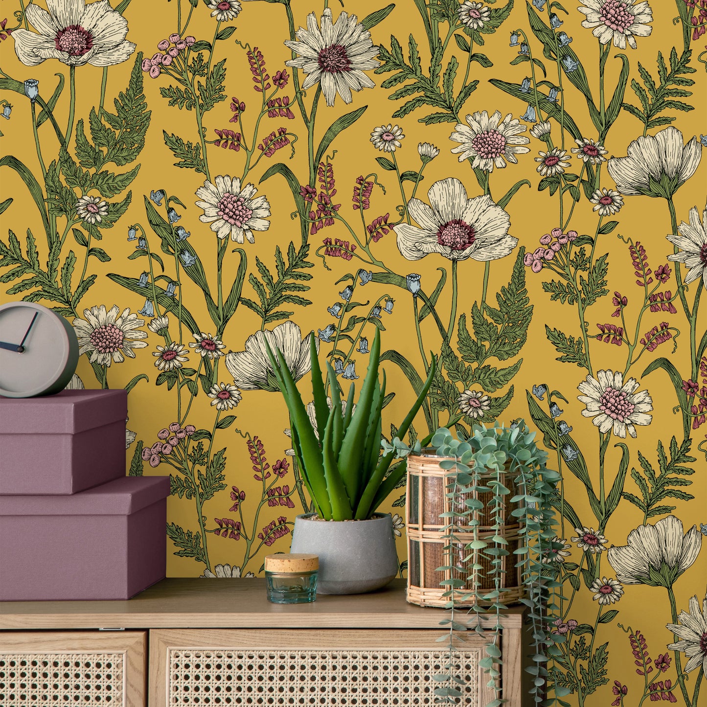 Fine Decor Wild Meadow Mustard Wallpaper (FD43336)