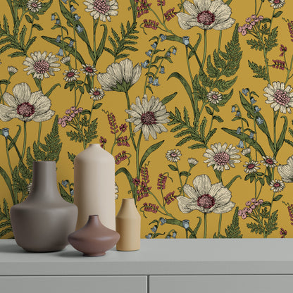 Fine Decor Wild Meadow Mustard Wallpaper (FD43336)